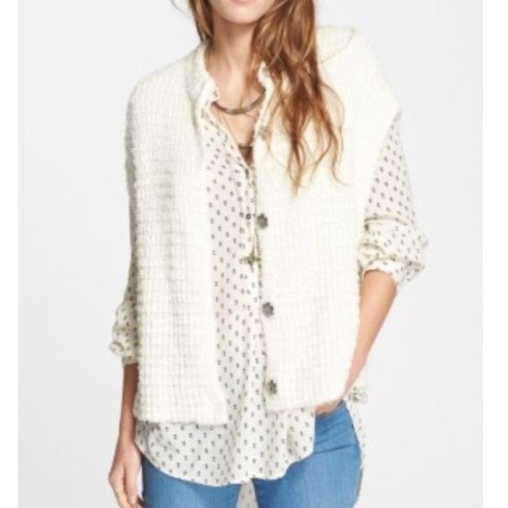 Free People Ivory Cardigan Sweater Vest Eyelash